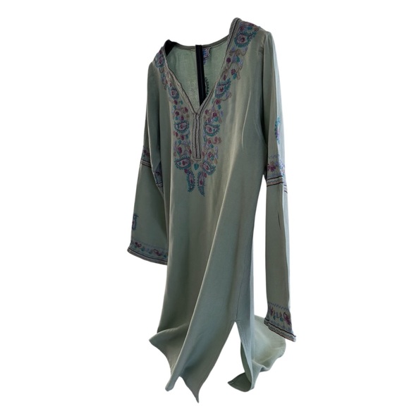 Boho Embroidered Green/Periwinkle/Lilac/Mauve Women's Tunic V-Neck Size Large - Picture 5 of 10